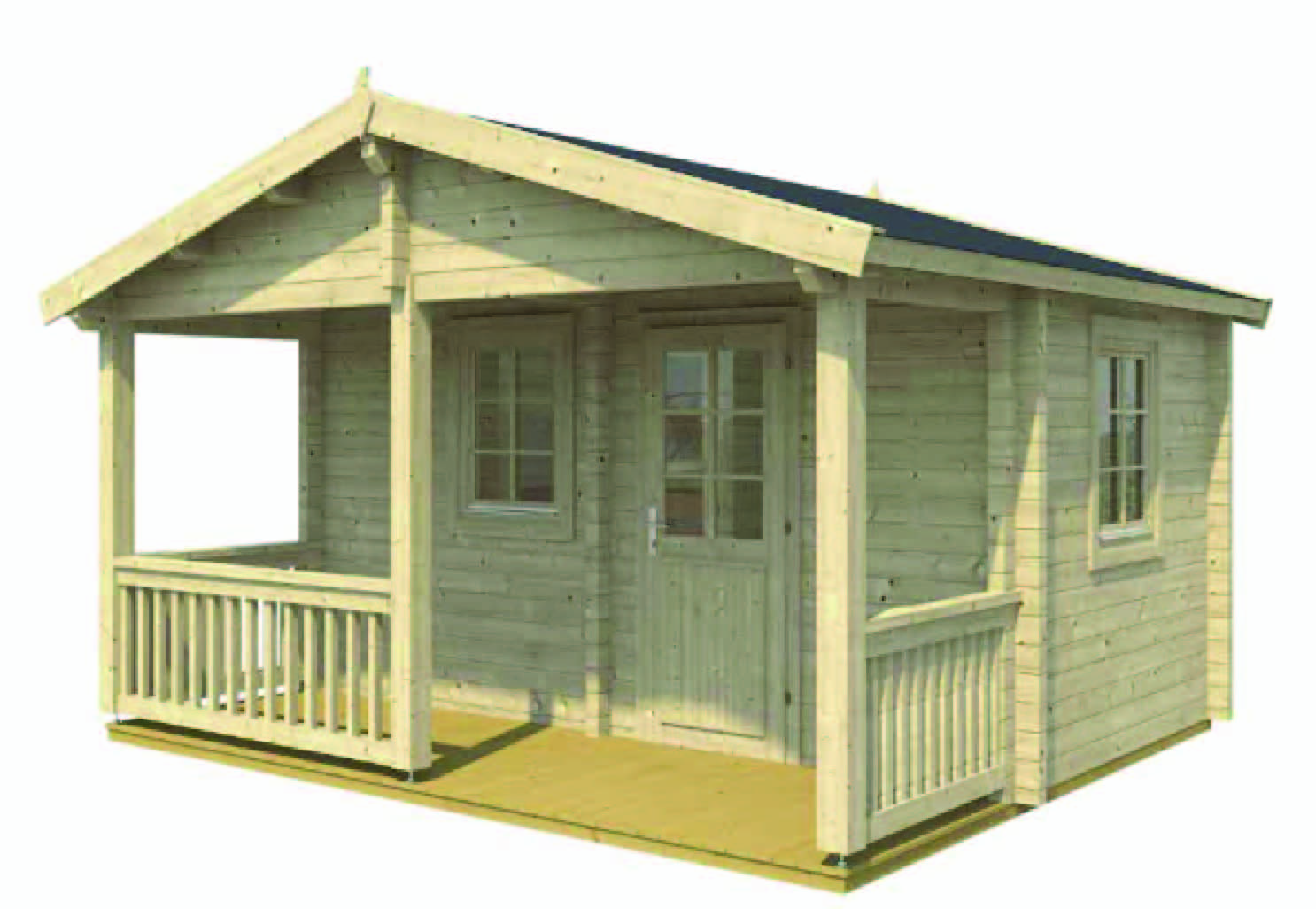 Zahradní dřevěný domek roubený TERUEL I 6,5 x 4,5 m s terasou 8m2 (24mm)